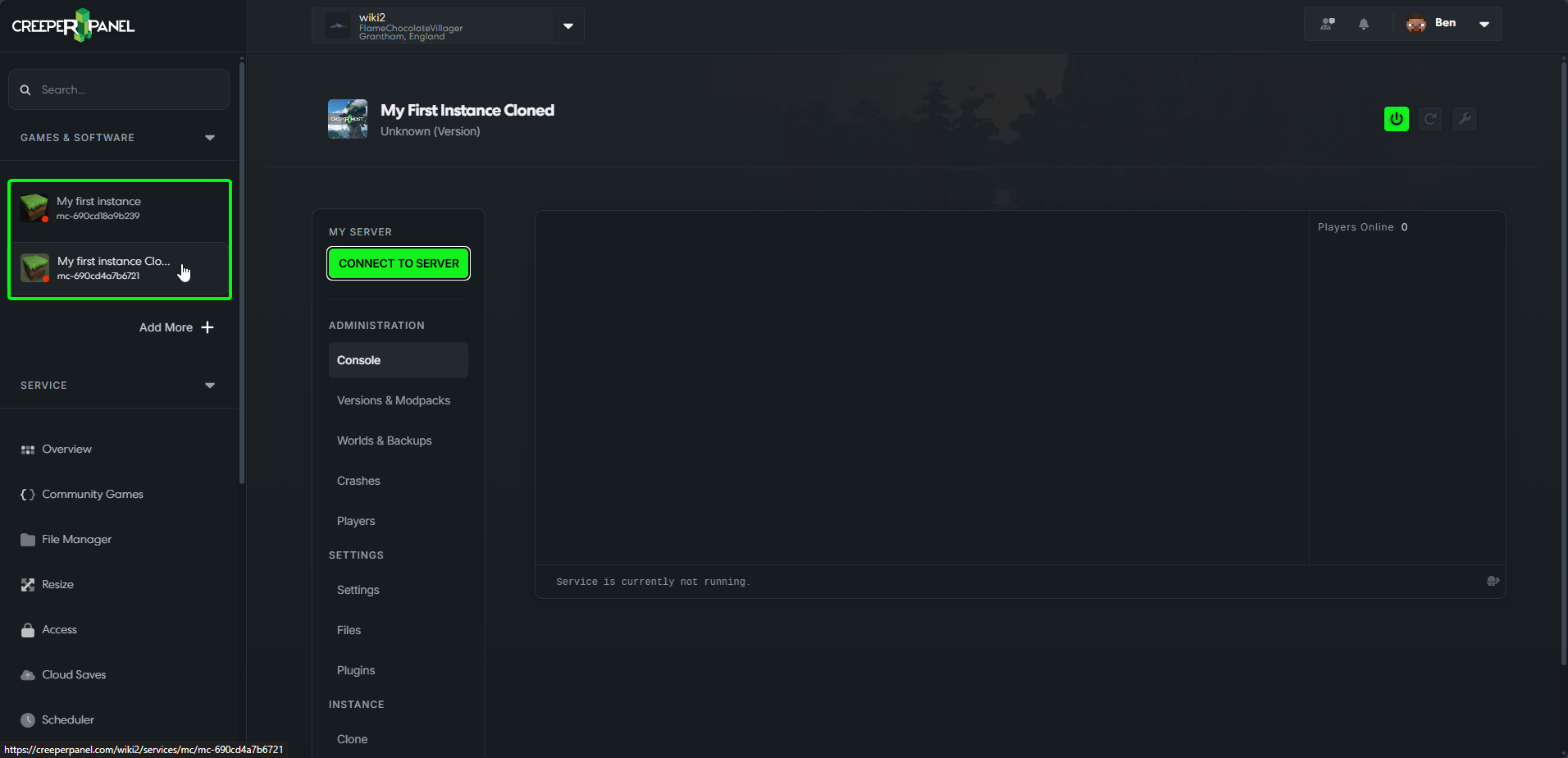 CreeperPanel Clone Instance Cloned Instance