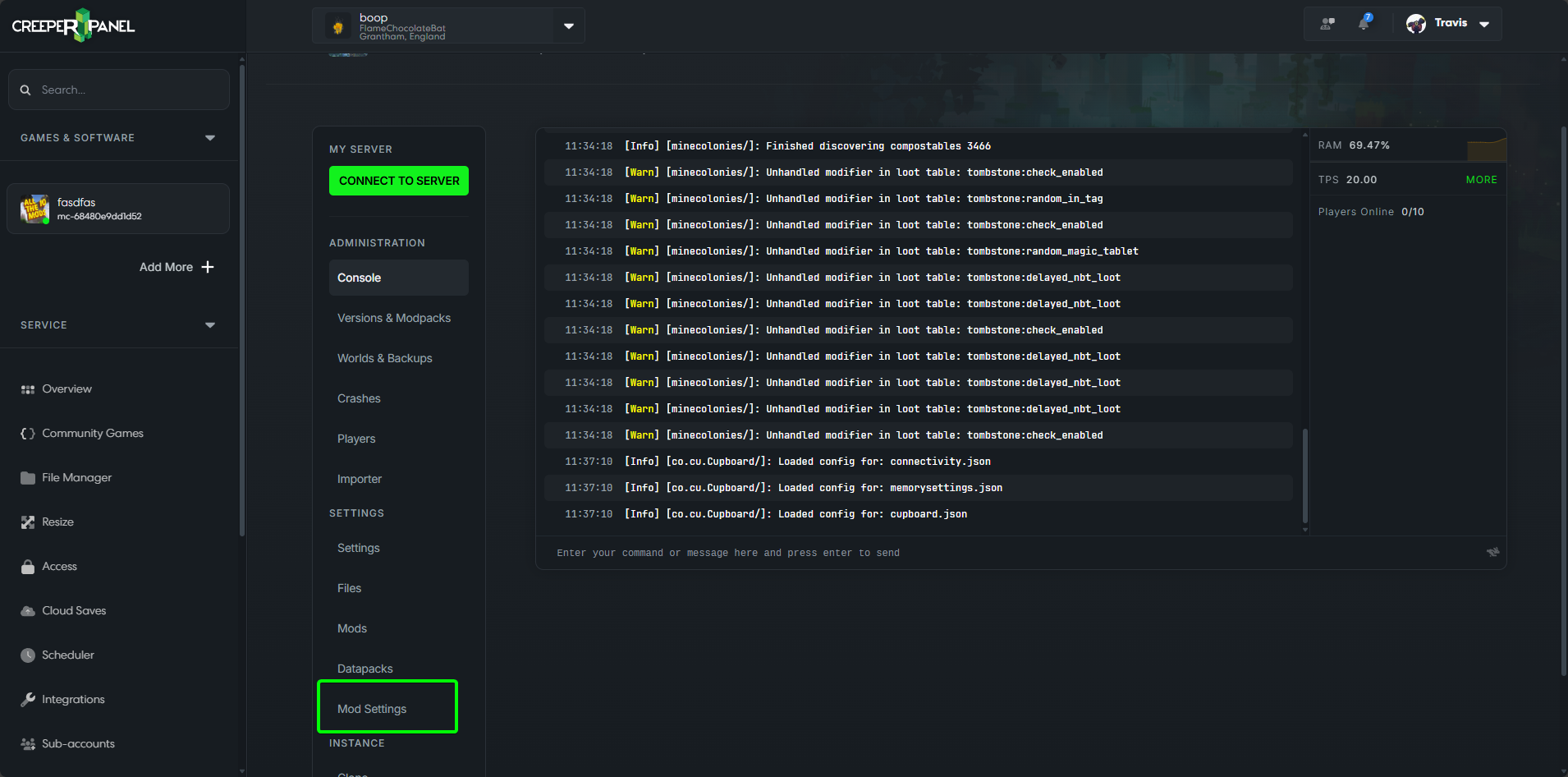 CreeperPanel Config Layers Select Mod Settings
