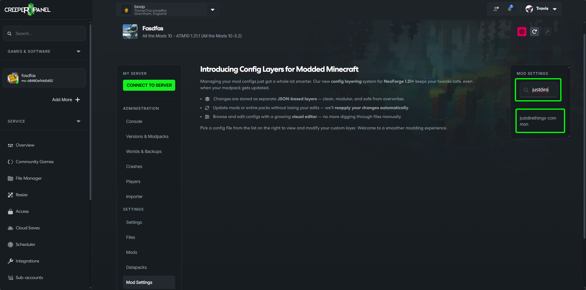 CreeperPanel Config Layers Config Search