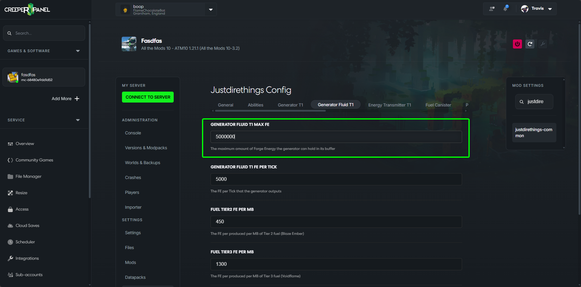 CreeperPanel Config Layers Config Changes