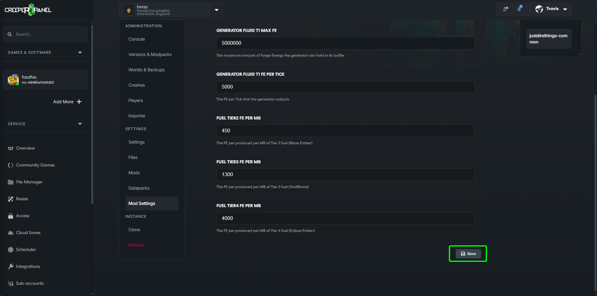 CreeperPanel Config Layers Saving Changes