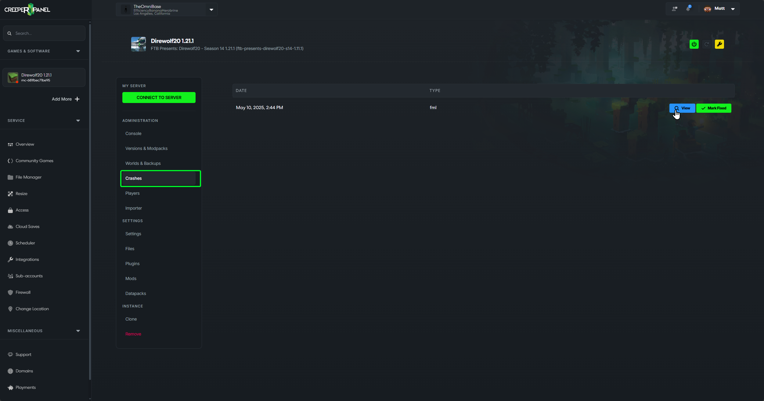 Minecraft CreeperPanel Crashes Menu