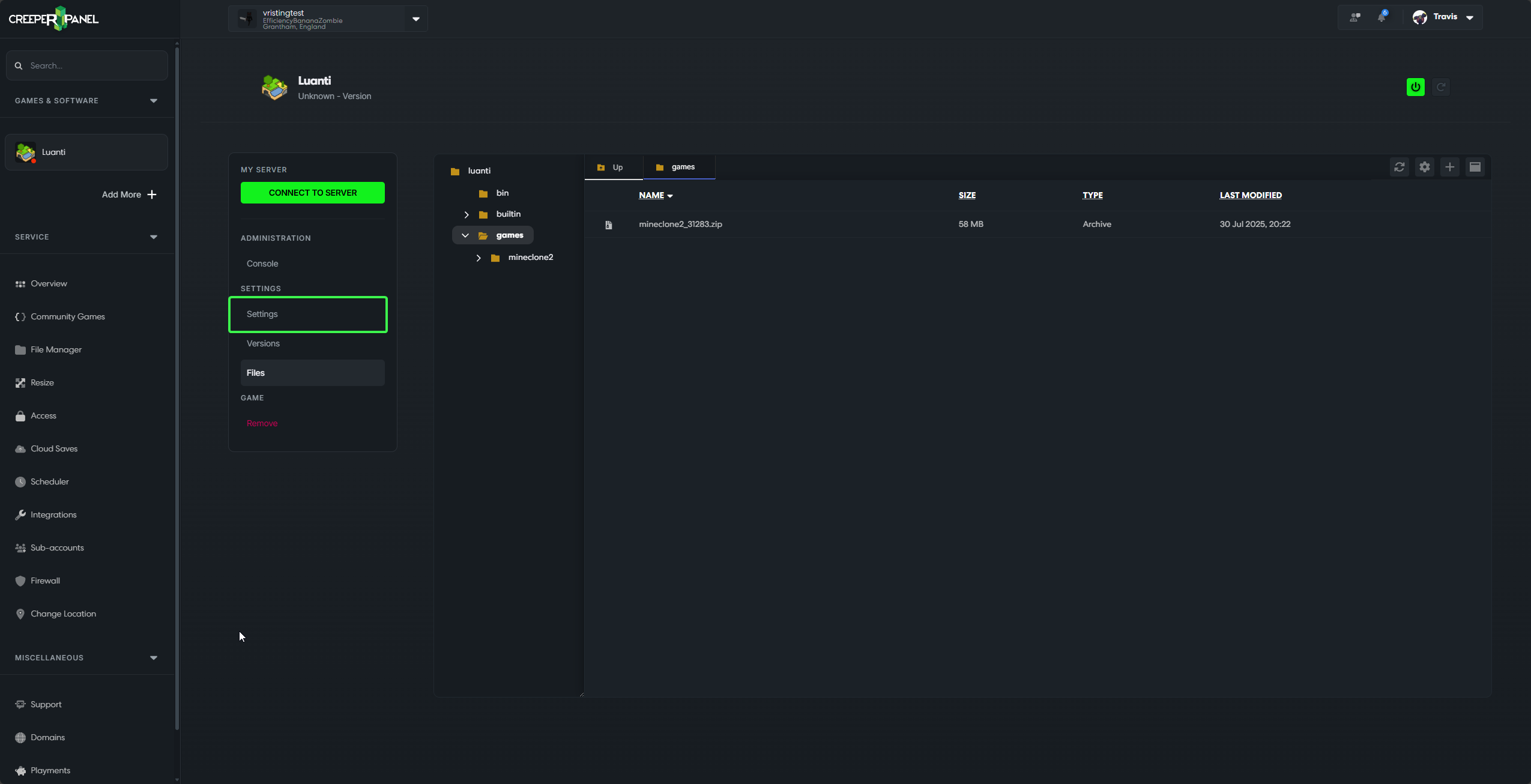 Luanti Install Games CreeperPanel Settings