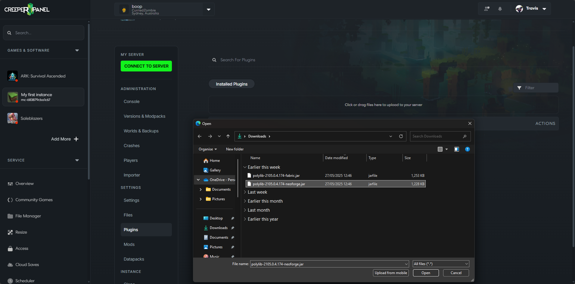 Minecraft: Java CreeperPanel Upload from PC