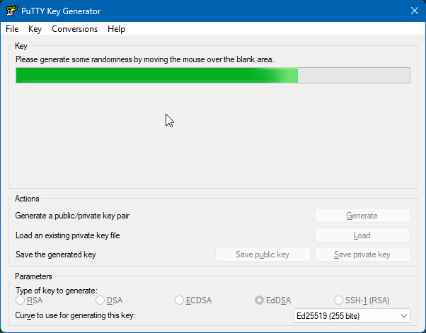 PuTTY Keygen Generate Key