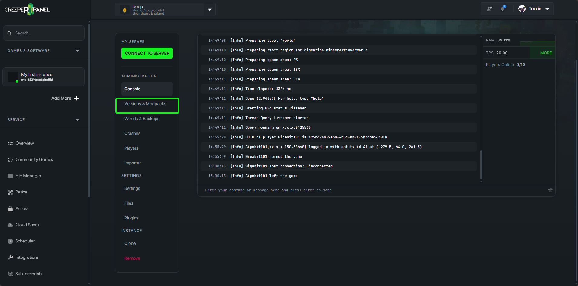 CreeperPanel Update Instance Versions & Modpacks