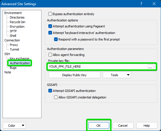 SFTP Authentication Settings